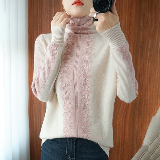 Damen Premium-Rollkragenpullover aus Feinstrick mit zentrierter Ajour‑Zopfstruktur Shop Nory
