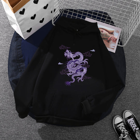 Unisex nan oversized Kapuzensweatshirt mit detailliertem Drachendruck, angerautem Fleece-Innenfutter und Känguru-Tasche Shop Nory