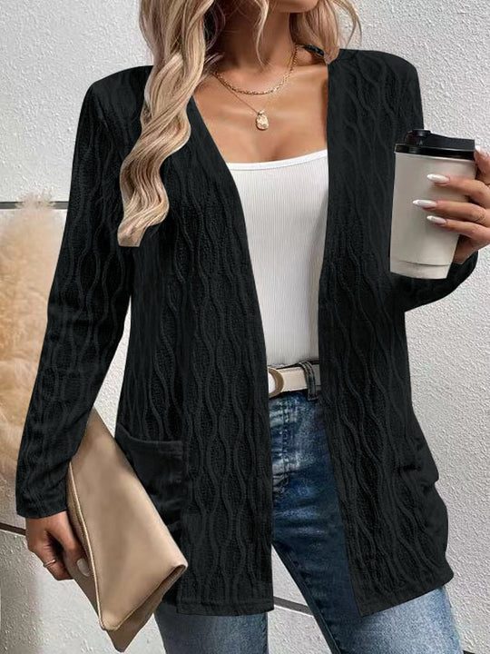 Damen Offene Strickjacke mit strukturierter Wellenoptik und aufgesetzten Taschen Shop Nory