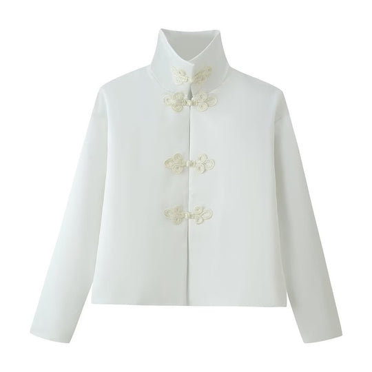 Damen Kurzjacke mit Stehkragen und dekorativen Knotenverschlüssen im Mandarin‑Stil Shop Nory