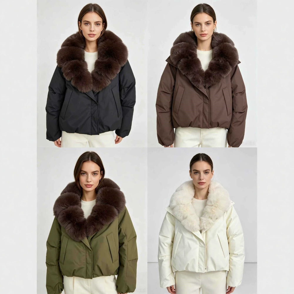 Damen nan kurze Cropped-Parka mit extravoluminösem Fellkragen und winddichter Thermofütterung Shop Nory