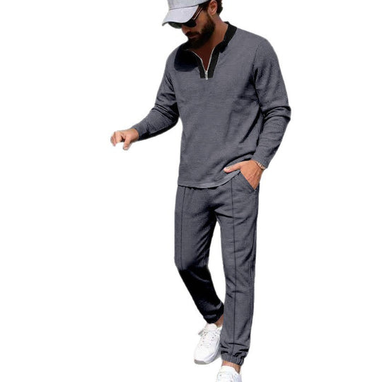 Herren Leichtes Henley-Loungewear-Set mit Kontrastkragen, Tunnelzug-Jogger und elastischen Bündchen Shop Nory