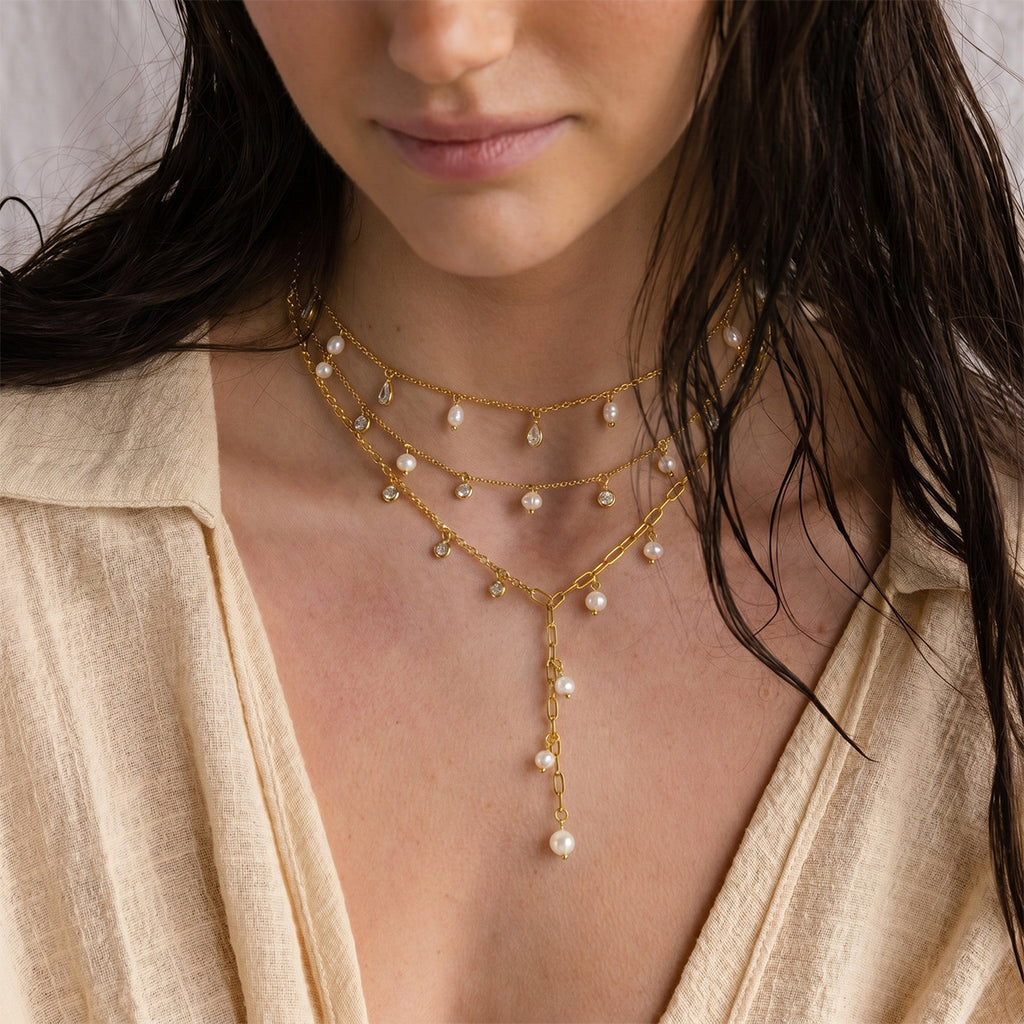 Damen Halskette mit elegantem Perlenanhänger und hypoallergenem Edelstahl Shop Nory