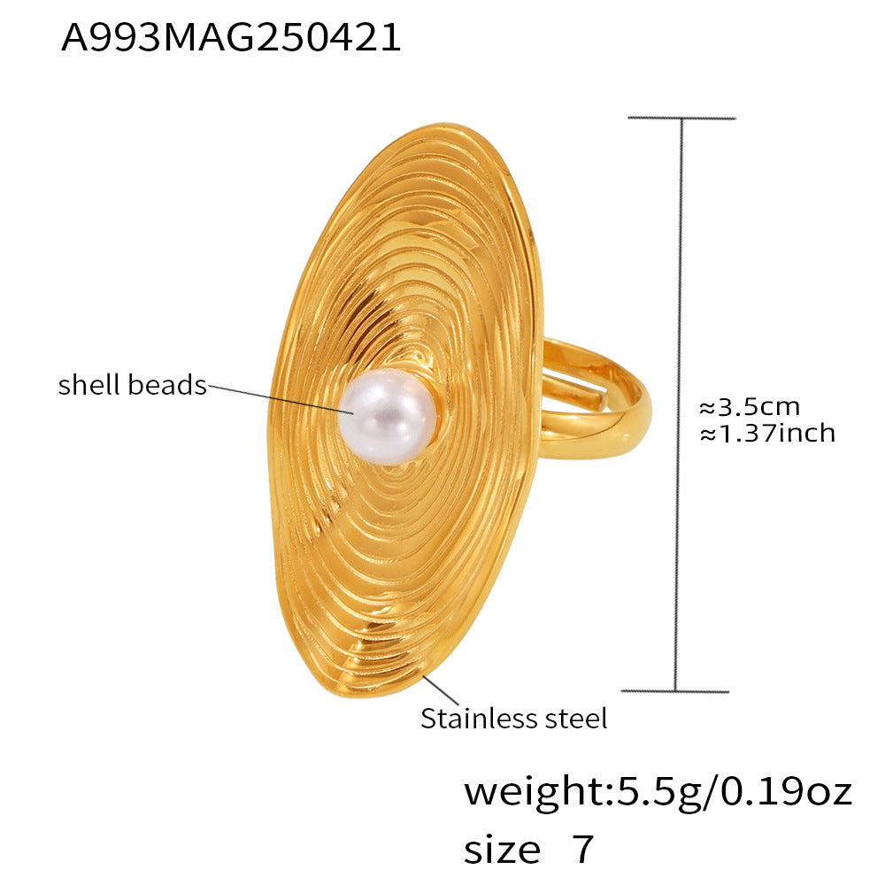 Damen stilvoller Ring mit Muschelabbildung und Perle Shop Nory