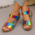 Damen Bunte Sandalen mit floralem Design und verstellbaren Riemen