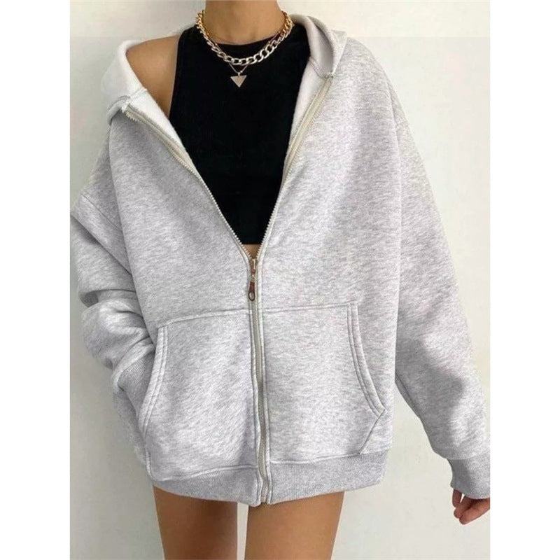 Damen nan oversized Zip-Hoodie mit French-Terry Fleece, Kängurutaschen und verlängerten Ärmelbündchen Shop Nory