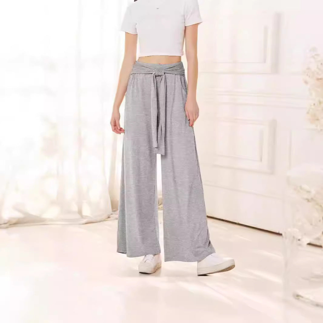 Damen Hochtaillierte Weite Palazzo-Hose mit Selbstbindendem Taillenbund und Seitentaschen Shop Nory