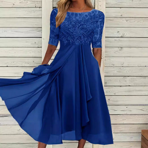 Damen Abendkleid mit elegantem Stickdesign und fließendem Rock