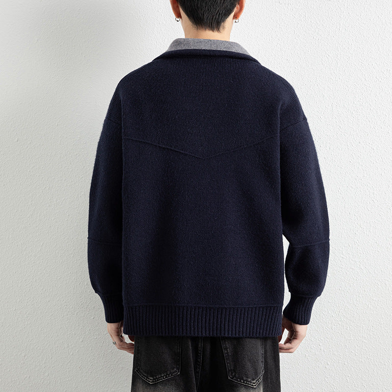 Herren Strick-Zipjacke mit Kontrastkragen und Rippbündchen Shop Nory