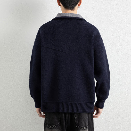 Herren Strick-Zipjacke mit Kontrastkragen und Rippbündchen Shop Nory