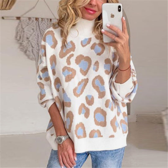 Damen Oversize Rollkragenpullover mit Leo-Jacquard und Rippbündchen Shop Nory