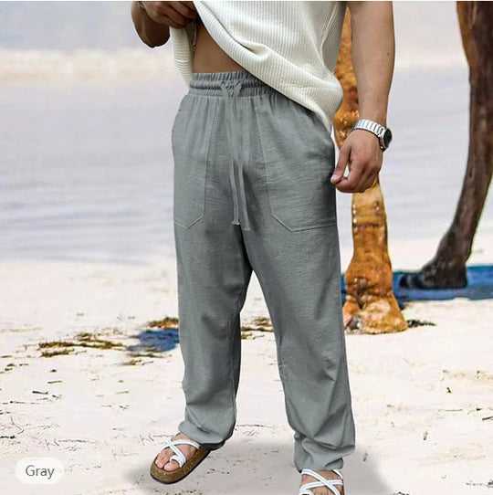 Herren lässige Leinen-Joggerhose mit elastischem Tunnelzug, aufgesetzten Taschen und konischer Silhouette Shop Nory