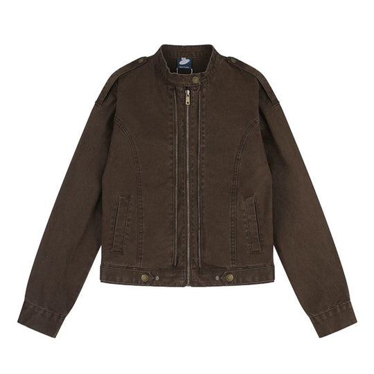 Damen Kurz geschnittene Utility-Jacke mit Stehkragen und Schulterklappen Shop Nory
