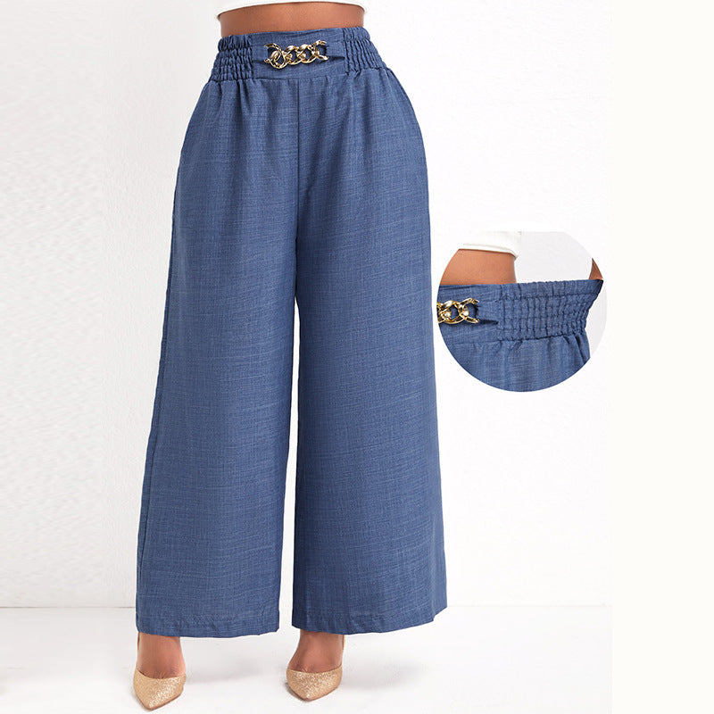 Damen Lässige Palazzo-Hose mit hoher Smock-Taille und dekorativer Kettenapplikation Shop Nory