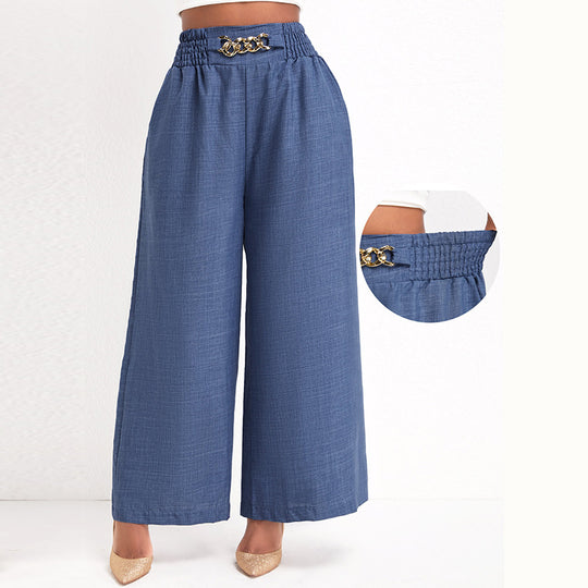Damen Lässige Palazzo-Hose mit hoher Smock-Taille und dekorativer Kettenapplikation Shop Nory