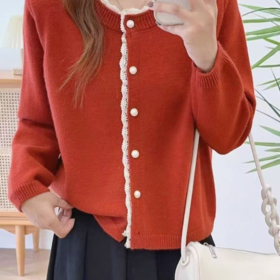 Damen Flauschiger Strickcardigan mit Spitzenverzierung Shop Nory