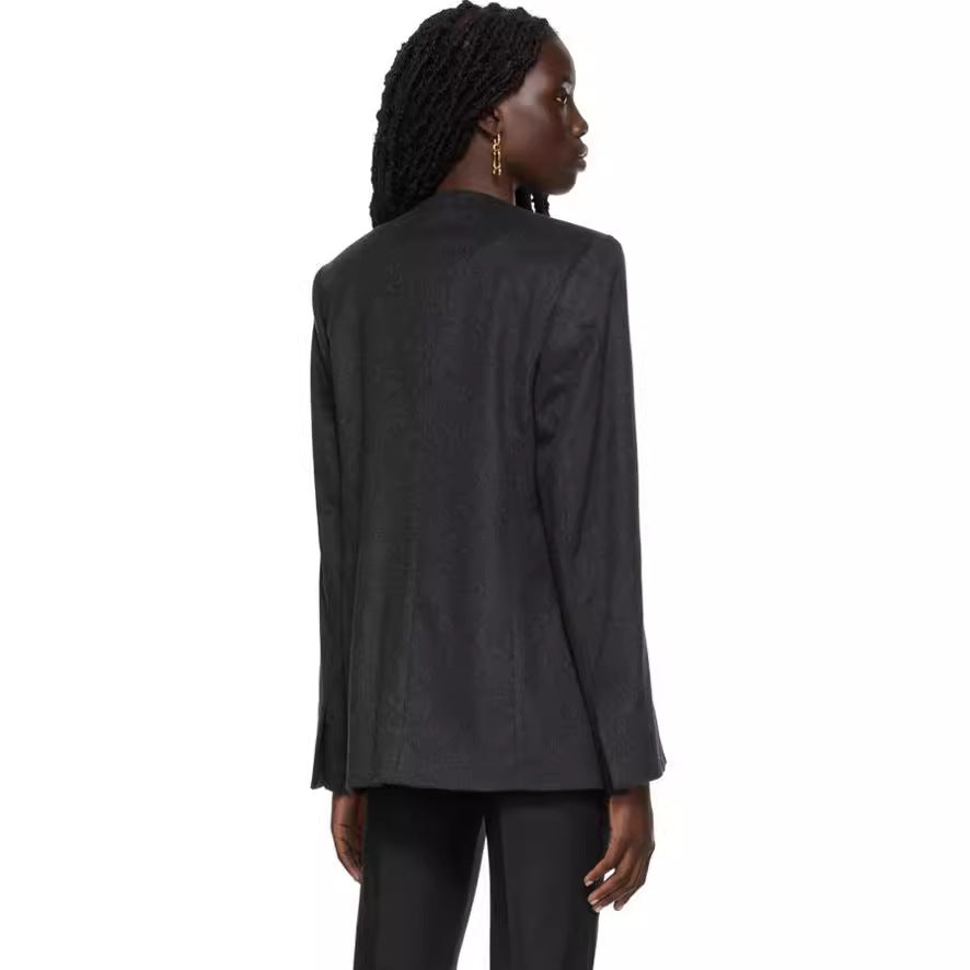 Damen Kragenloser Longblazer mit offenem Fall und Cape-Effekt Shop Nory