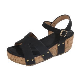 Damen Keil‑Sandaletten mit Korkplateau, breiten Veloursriemen und verstellbarem Knöchelriemen Shop Nory