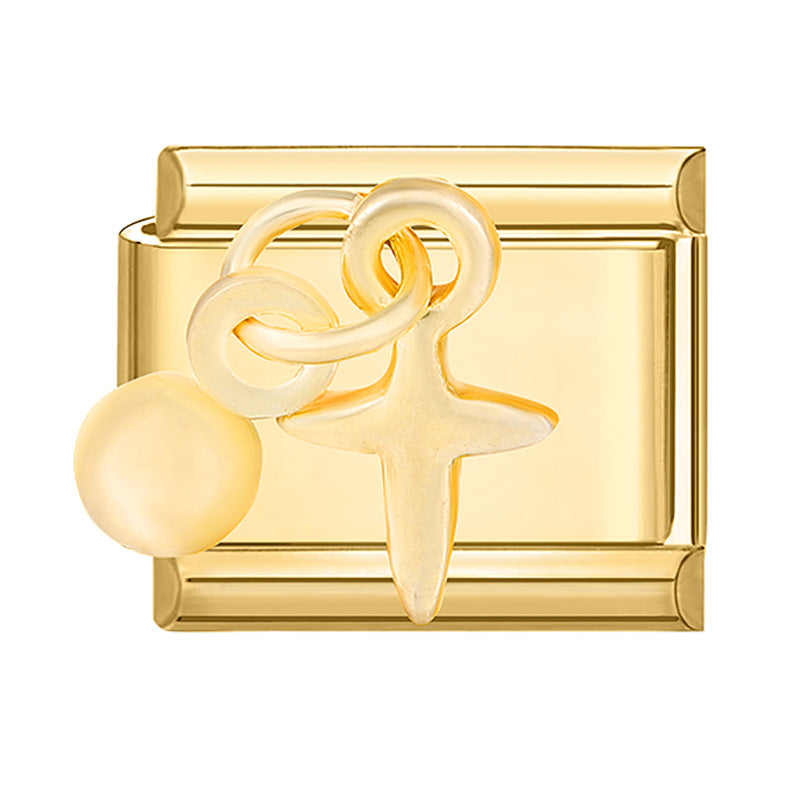 Feiner Italienischer Charm mit Zuchtperlen und Dekorativem Banddetail