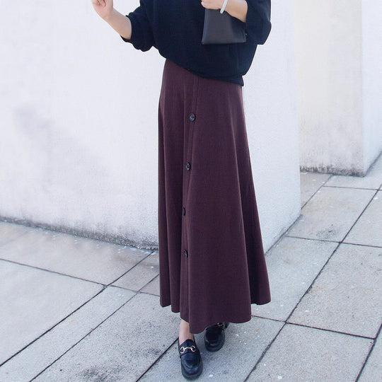 Damen Langer Faltenrock mit Knopfdetails Shop Nory