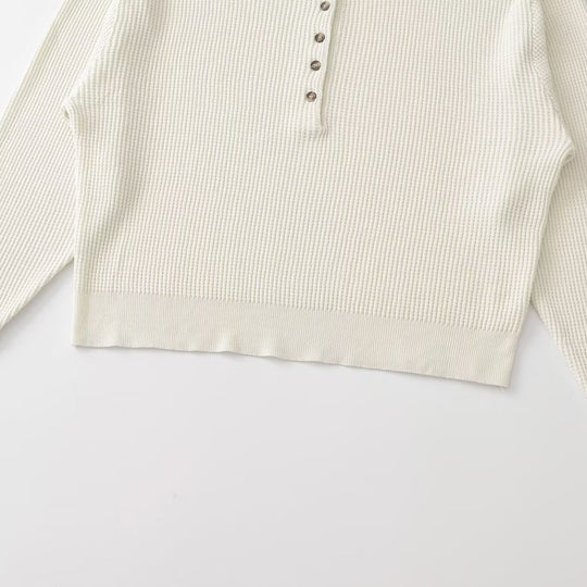 Damen Grobgestrickter Waffelstrick-Pullover mit Henley-Knopfleiste Shop Nory