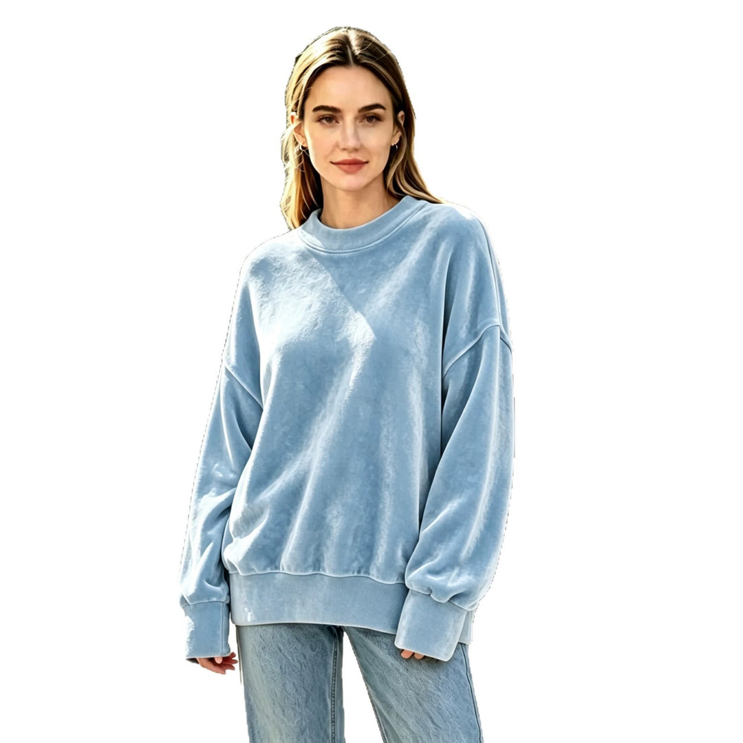 Damen Weicher Oversize-Samtpullover mit hohem Rundhals und überschnittenen Ärmeln Shop Nory