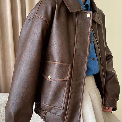 Damen Oversized-Kunstlederblouson mit Hemdkragen, aufgesetzten Pattentaschen und verdeckter Reißverschlussleiste Shop Nory