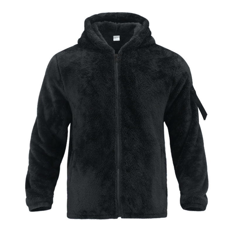 Herren nan Sherpa-Fleece Kapuzenjacke mit durchgehendem Reißverschluss und Ärmel-Tasche