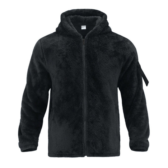 Herren nan Sherpa-Fleece Kapuzenjacke mit durchgehendem Reißverschluss und Ärmel-Tasche
