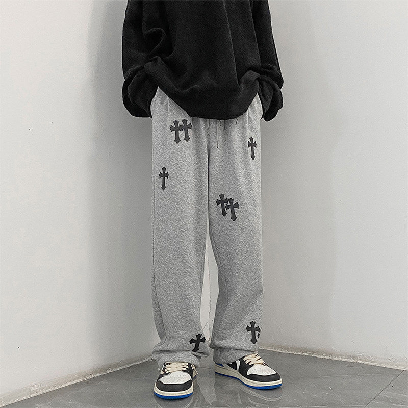 Herren weite Baumwoll-Jogginghose mit Allover-Kreuzprint und elastischem Tunnelzugbund Shop Nory