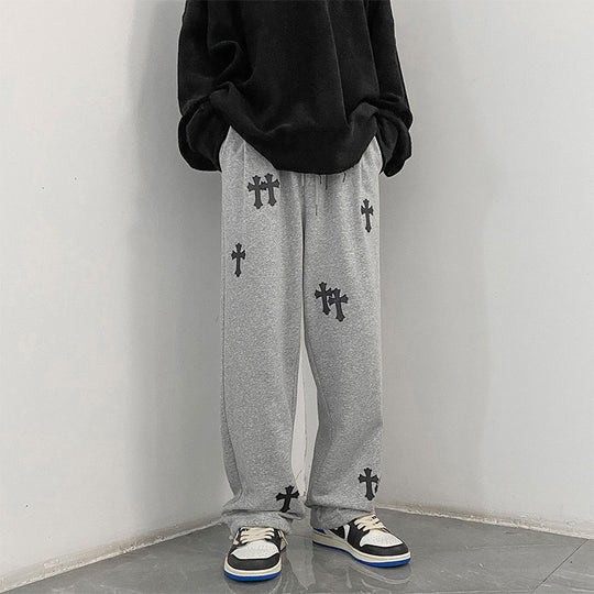 Herren weite Baumwoll-Jogginghose mit Allover-Kreuzprint und elastischem Tunnelzugbund Shop Nory