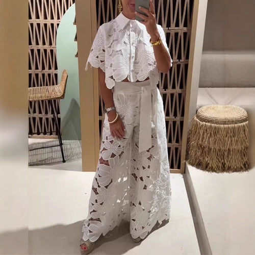 Damen Set im modernen Blumendesign mit cropped Bluse und Maxi-Rock