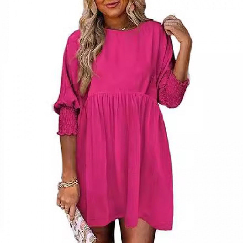 Damen Lockeres Babydoll-Kleid mit Ballonärmeln und geraffter Taille Shop Nory