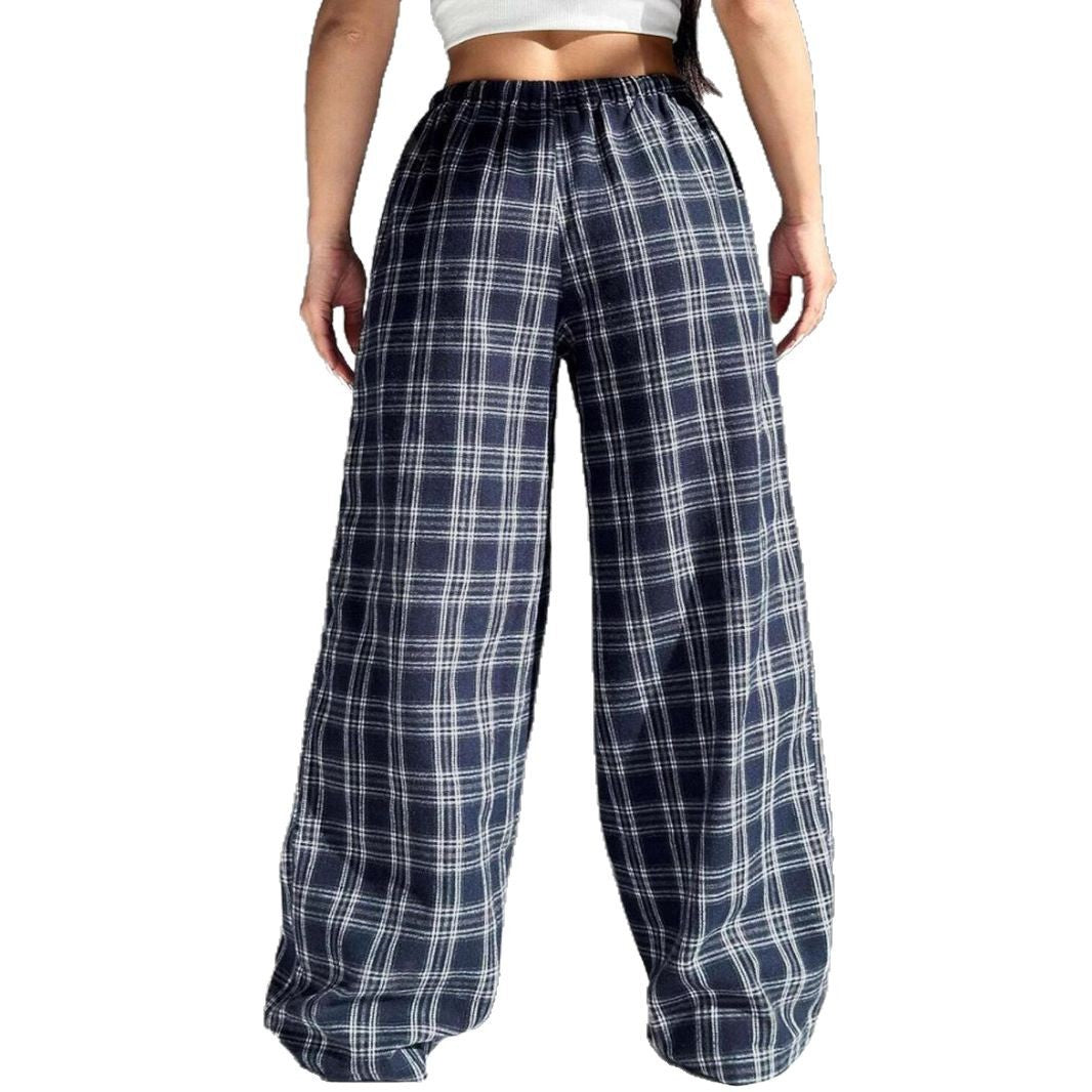Damen Weite Karohose mit elastischem Bund und praktischen Taschen