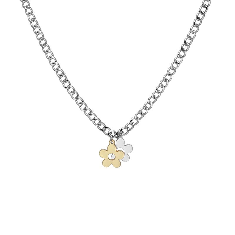Damen Halskette mit doppeltem Blumenanhänger aus hochwertigem Metall Shop Nory