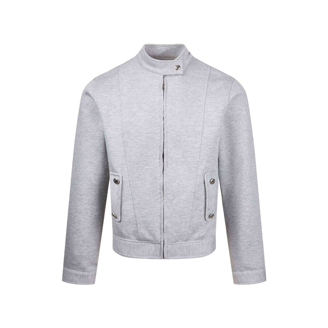 Damen Kurz geschnittene Sweat‑Bomberjacke mit Stehkragen, verdecktem Reißverschluss und Pattentaschen Shop Nory