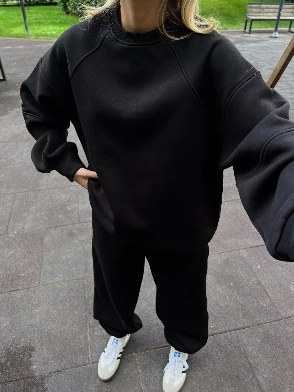 Damen Oversized Sweatshirt- und Palazzo-Jogginghose Set aus schwerem Baumwollfleece Shop Nory