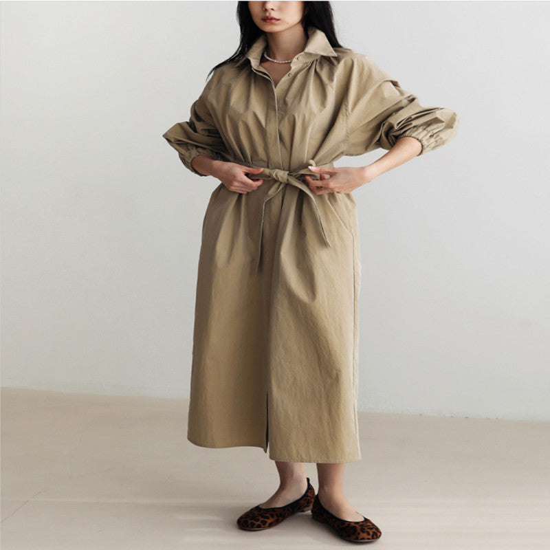 Damen Hemdkleid mit Taillengürtel, Stehkragen und Ballonärmeln Shop Nory