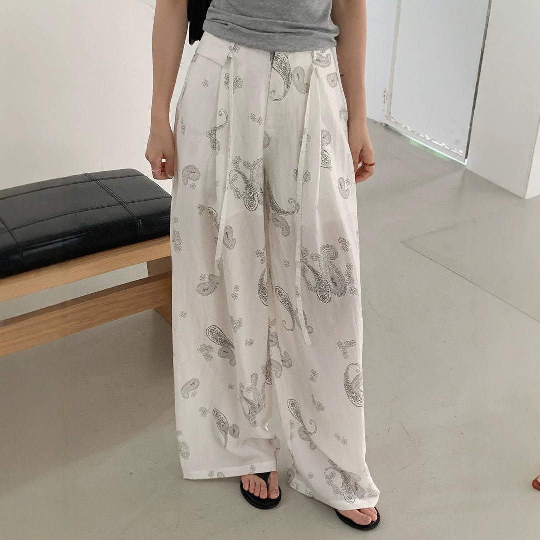 Damen Weite Leinenhose mit Paisleymuster Shop Nory