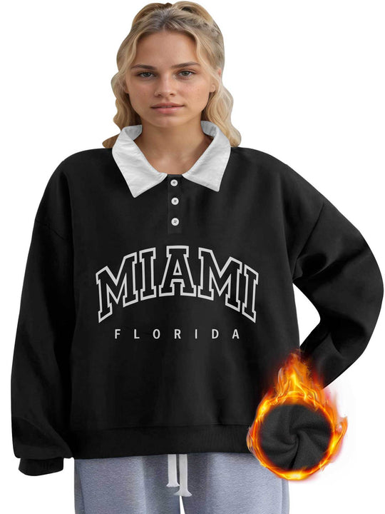 Damen Oversized College-Sweatshirt mit Polokragen und wärmender Fleece-Innenseite Shopy Nory