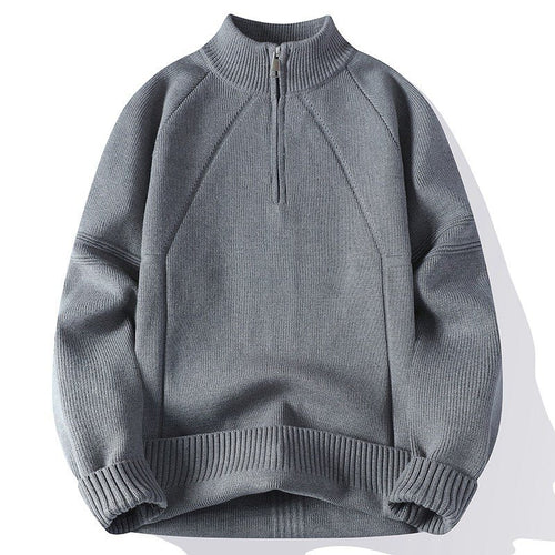 Unisex Oversize-Halbzip-Strickpullover mit Stehkragen und gerippten Bündchen Shop Nory