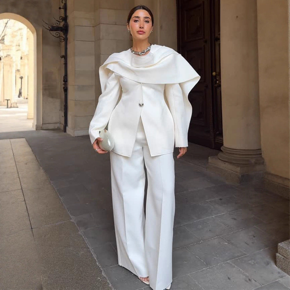 Damen Taillierter Blazer mit überlappendem Cape-Kragen Shop Nory