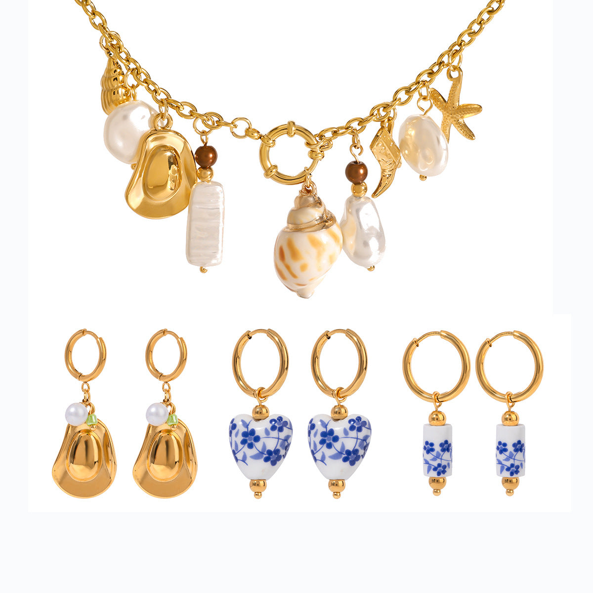 Damen Halskette mit maritimen Charms und hypoallergener Edelstahlverarbeitung Shop Nory