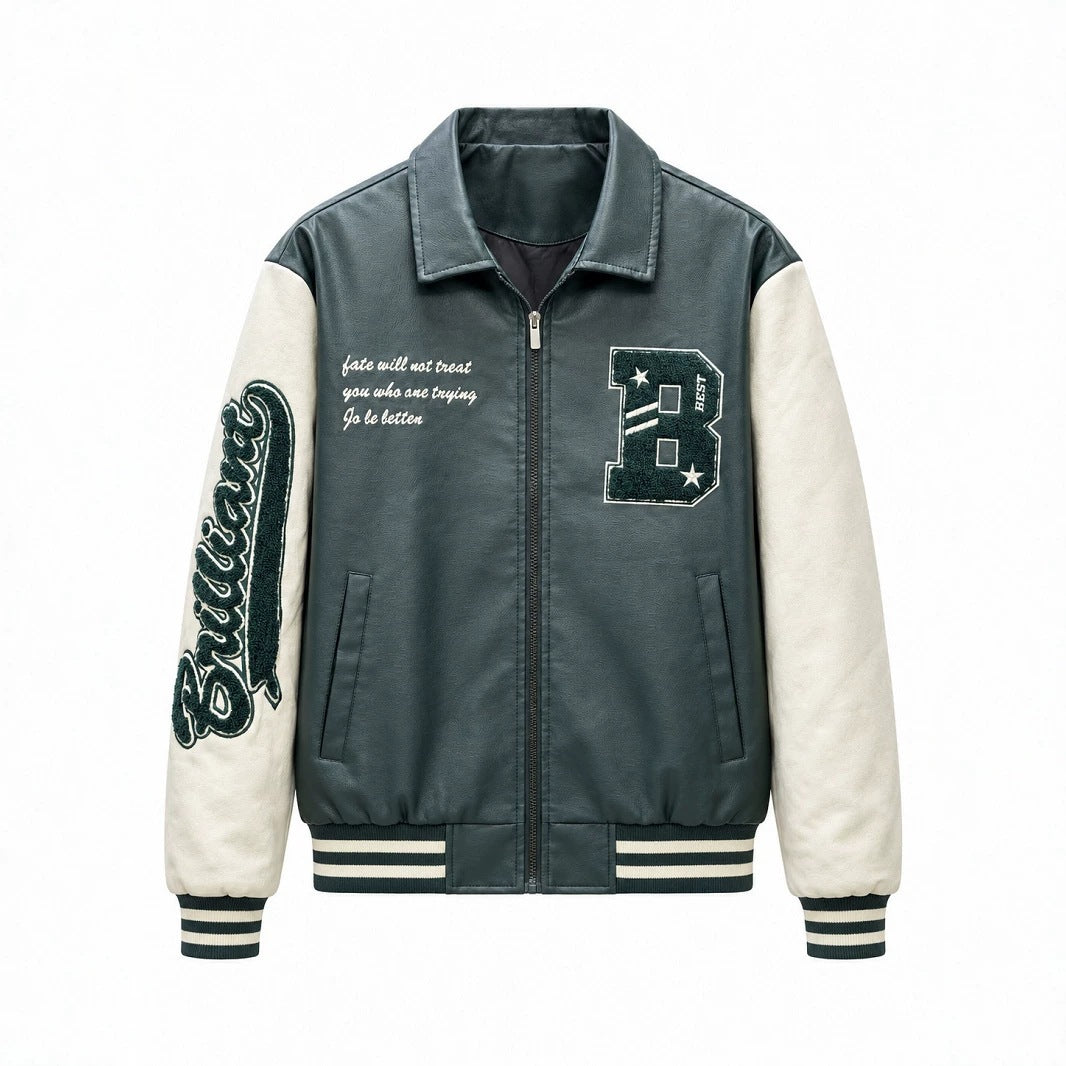 Herren Letterman-Jacke im Retrostil mit Kunstlederkörper und Wildlederärmeln Shop Nory