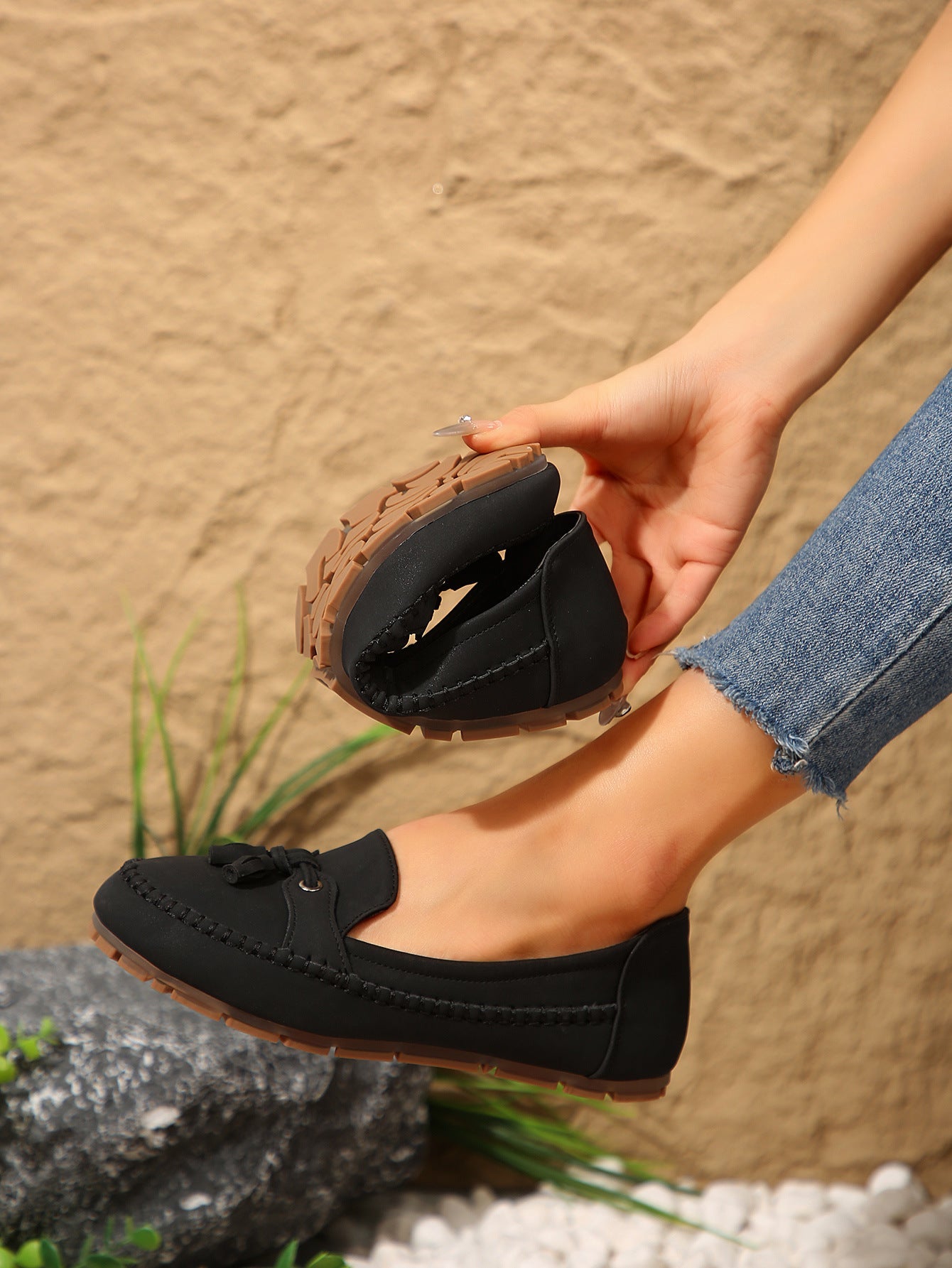 Damen bequeme Mokassins mit flexibler Sohle und eleganter Knoten-Applikation