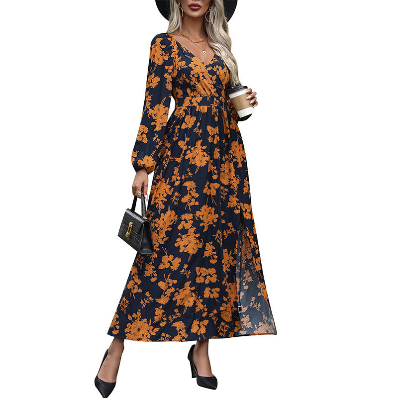 Damen Florales Maxikleid mit Wickel‑Dekolleté, Smock‑Taillenband und hohem Seitenschlitz Shop Nory