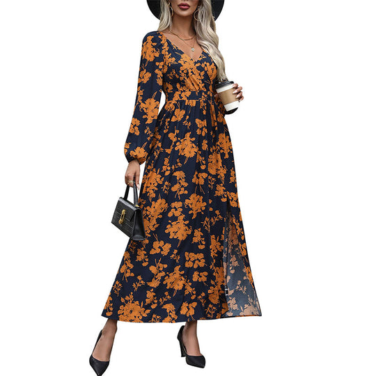 Damen Florales Maxikleid mit Wickel‑Dekolleté, Smock‑Taillenband und hohem Seitenschlitz Shop Nory