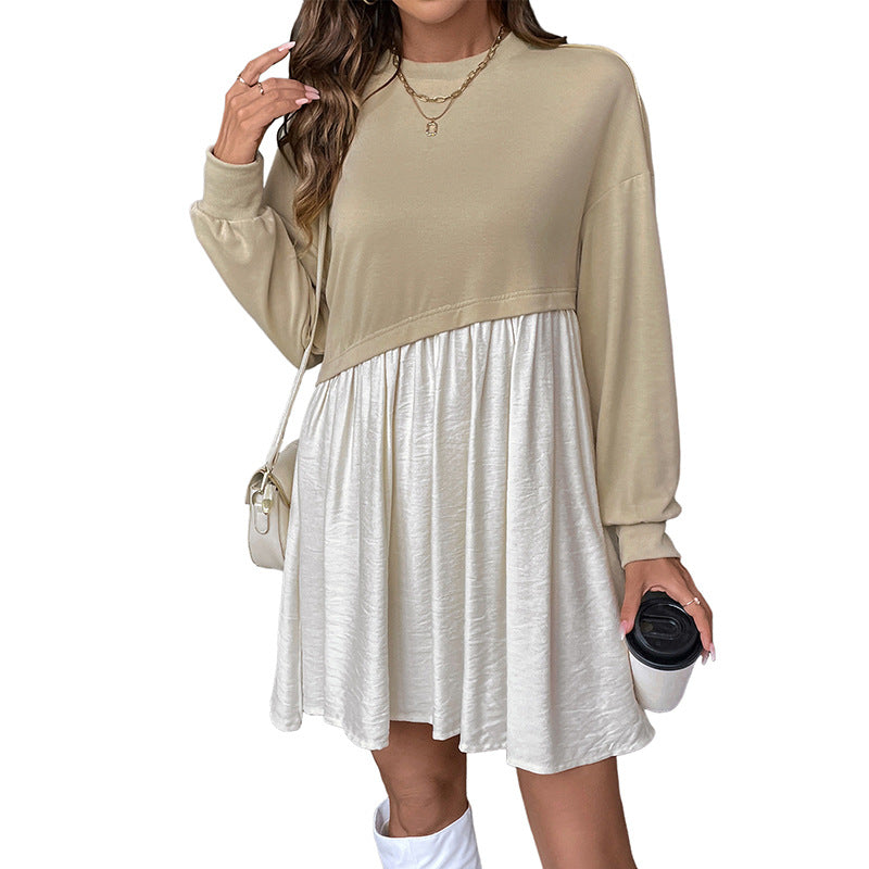 Damen Lässiges Sweatshirt-Babydoll-Kleid mit asymmetrischer Taillennaht und weiter Stufenrock Shop Nory