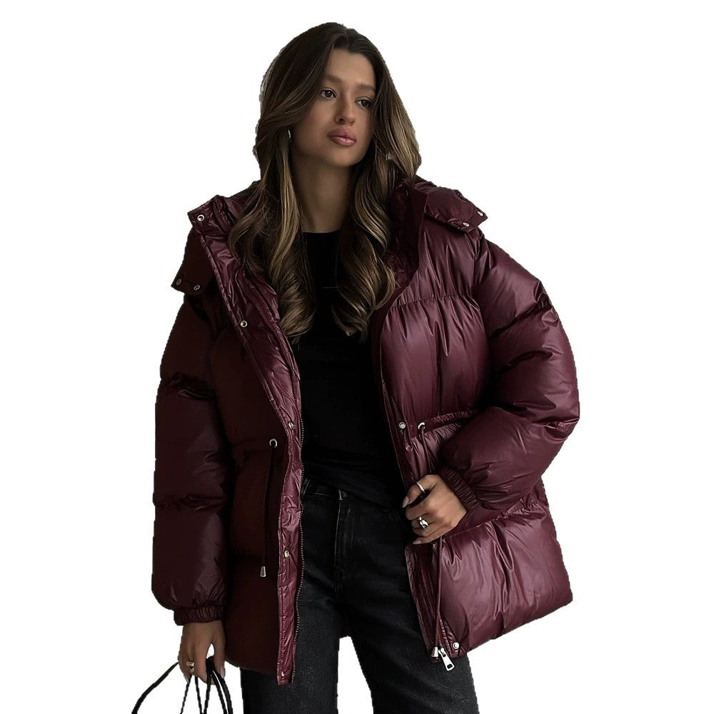 Damen gesteppte Steppjacke mit Taillenzug und Kapuze Shop Nory