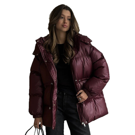 Damen gesteppte Steppjacke mit Taillenzug und Kapuze Shop Nory